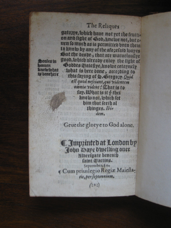 Thomas Becon's Reliques of Rome - Colophon